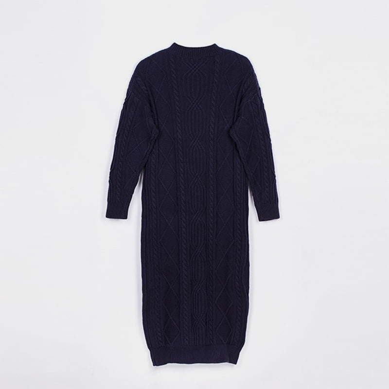 SM-K0032 Jesen/zima Ženska jednobojna jacquard pletena haljina s V-izrezom