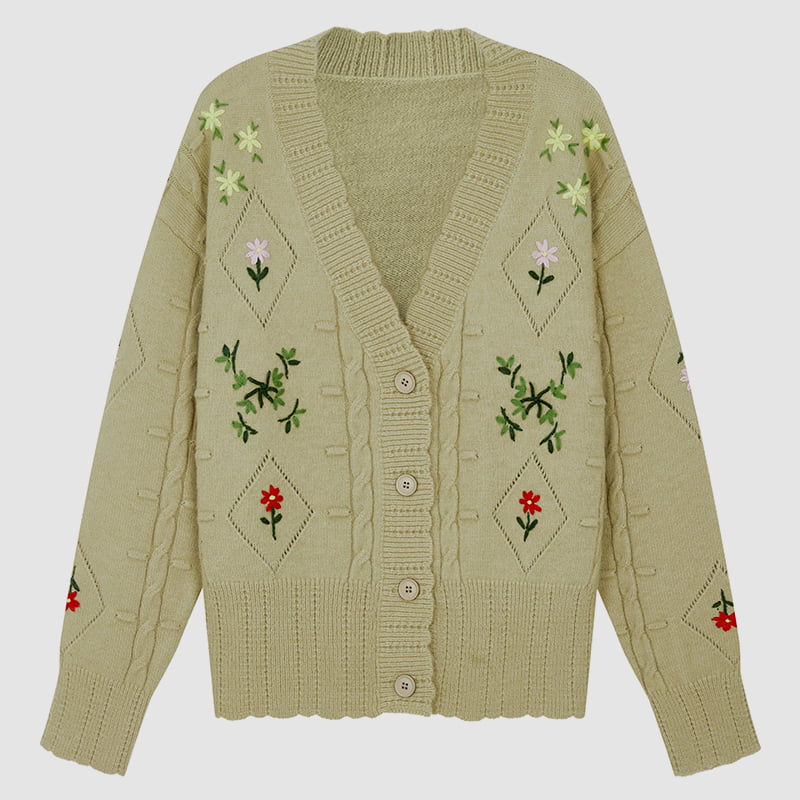 ML2213 Retro japanski avokado zeleni ručno rađeni pleteni kardigan sako